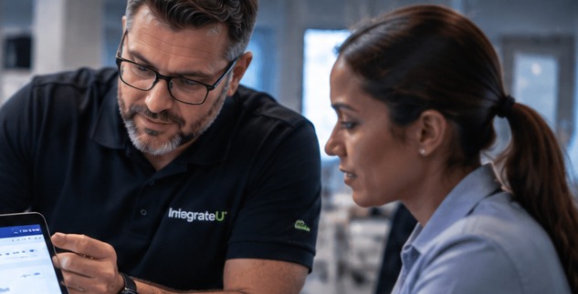 Manager and employee discussing development and evaluation results